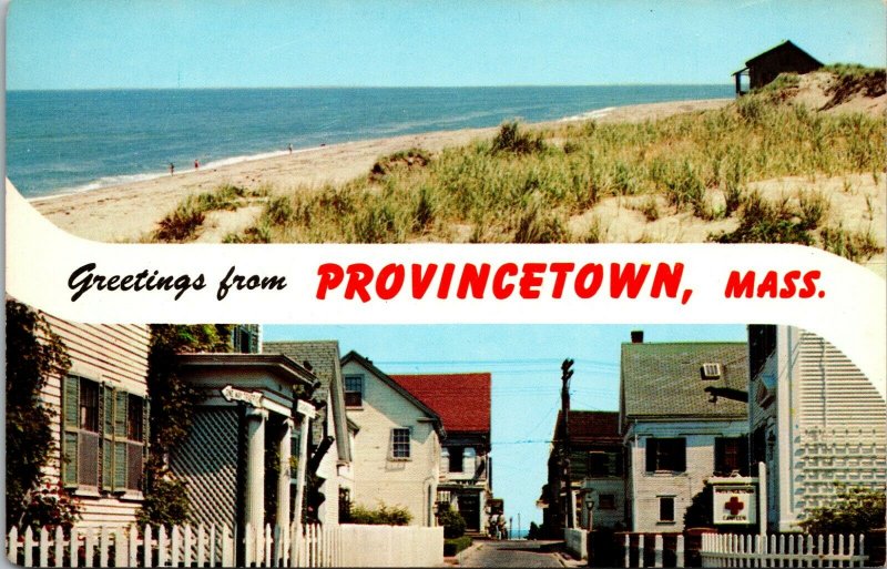 PROVINCETOWN MA ~ GREETINGS FROM - BEACH STREET VIEW - MULTI - POSTCARD