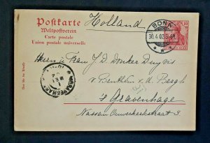 1902 Bonn Germany To The Hague s Gravenhage Holland Vintage Postcard