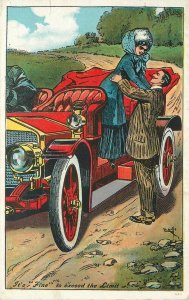 Postcard 1911 Road Trip Romance automobile exceed the limit 23-7956