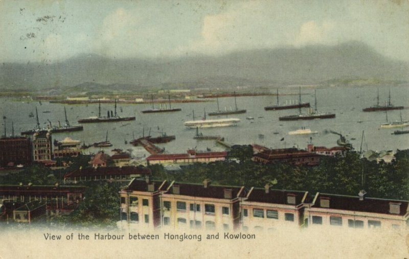 china, HONG KONG, Harbour between Hong Kong and Kowloon 1907 Sternberg Postcard