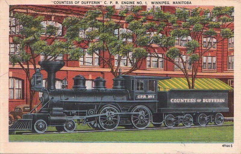 Postcard Train Railroad Countess of Dufferin CPR Engine No 1 Winnipeg Manitoba