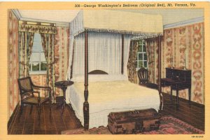 B572 United States Mt. Vernon George Washington`s Bedroom linen postcard