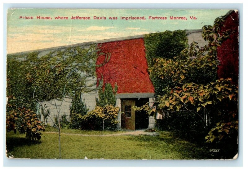 1913 Prison House Jefferson Davis Imprisoned Fortress Monroe Virginia Postcard 