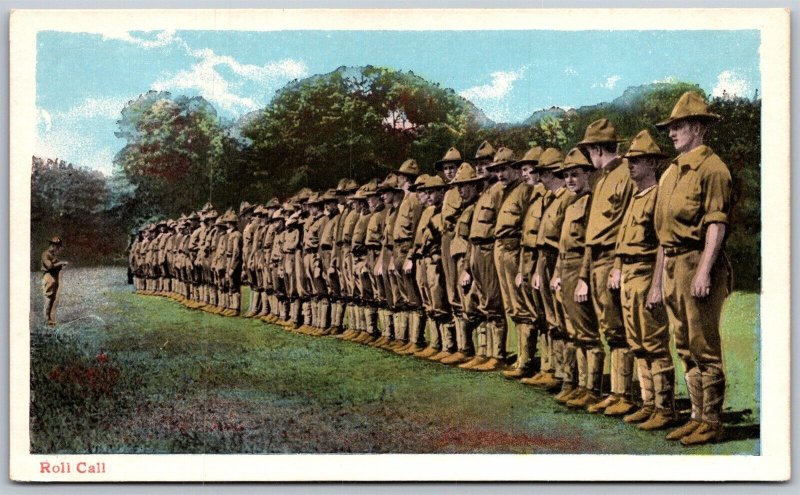 Vtg Military Army US Soldiers Roll Call Drill 1910s WWI Era Postcard