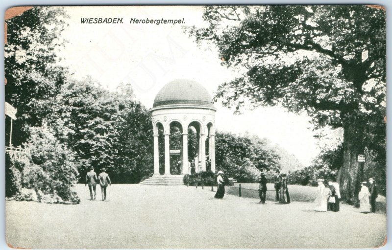 c1910s Wiesbaden, Germany Nerobergtempel Domed Monument Park Visitors PC A340