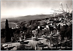 Taormina Panorama Dalla Terrazza Dell'Hotel Timeo Italy Real Photo RPPC Postcard