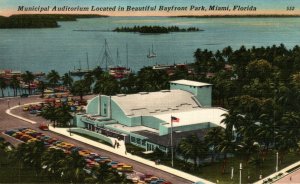 USA Municipal Auditorium Bayfront Park Miami Florida Linen Postcard 08.46