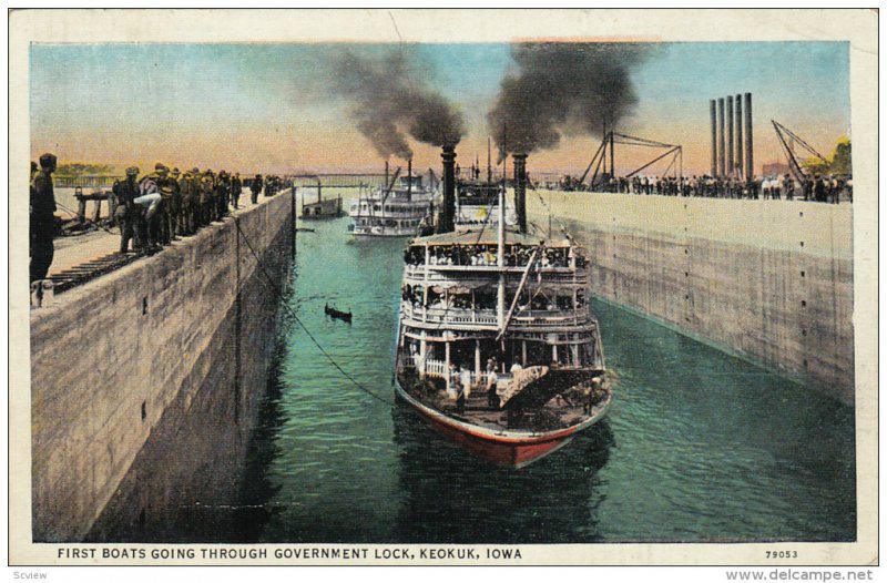 First Boats Going Through Government Lock, KEOKUK, Iowa, PU-1939