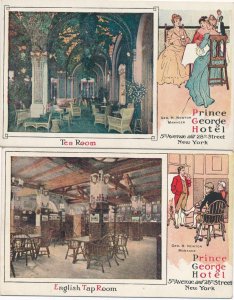 (2 cards) Prince George Hotel NYC New York City Tea Room and Englsh Tap Room DB