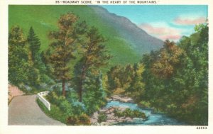 Vintage Postcard 1930's Roadway Scene In the Heart of the Mountains