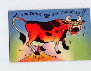 Postcard So You Think You Got Troubles!!, Cow Stepping on Udder Comic Art Print