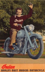 J76/ Interesting Postcard Linen c1940s  Indian Motorcycle Advertisement 445