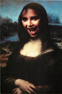 Mona Lisa with Mouth Open Altered Art Postcard