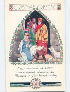 Pre-Linen christmas religious NATIVITY - MARY AND WISEMEN WITH BABY JESUS hk9871