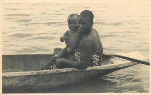 Congo ethnic life boat pirogue photo postcard 