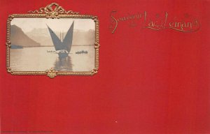 SOUVENIR DE LAC LEMAN LAKE GENEVA FRANCE SWITZERLAND SHIP POSTCARD (c. 1900)