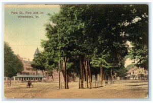 1911 Park St Park Inn Horse Carriage Woodstock Vermont VT Hand-Colored Postcard