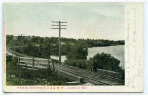 C&NW Railroad Track Rock River Janesville Wisconsin 1907c postcard