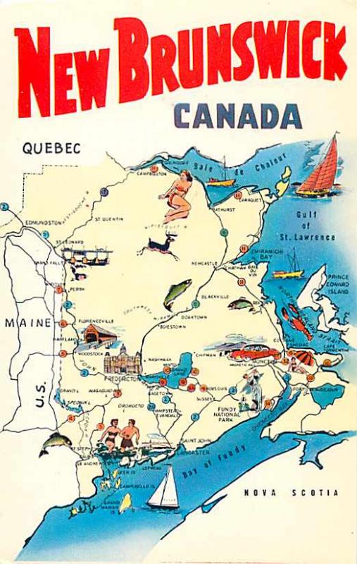 New Brunswick Canada NB Chrome Map Postcard