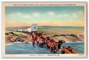 Kansas City Missouri MO Postcard Savoy Hotel Santa Fe Trail Murals Edward c1940