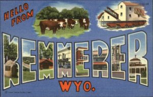Kemmerer WY Large Letter Linen Postcard