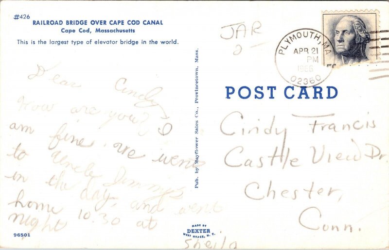 Railroad Bridge Over Cape Cod Canal Massachusetts Chrome Cancel WOB Postcard 