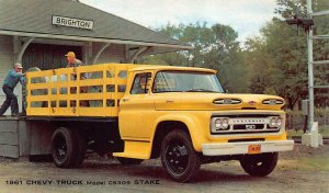 1961 CHEVY TRUCK MODEL C5309 STAKE CHEVROLET BRIGHTON LICENSE PLATE POSTCARD