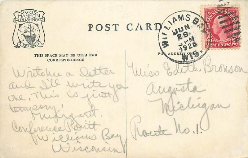 LAKE GENEVA, WI    1917 Class Memorial Fountain Conference Point  1926  Postcard