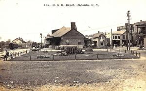 Oneonta NY Railroad Station Train Depot Store Fronts RPPC Postcard