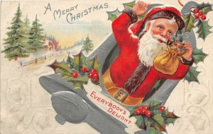 J6/ Santa Claus Christmas Postcard c1910 Silver Nash Pipe Snow 73