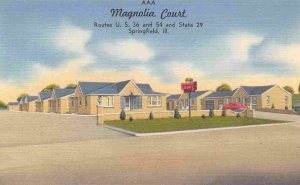 Magnolia Court Motel US Route 36 54 Springfield Illinois linen postcard