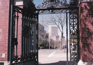 Rhode Island Providence Downtown View Through The Iron College Gates Of Brown...