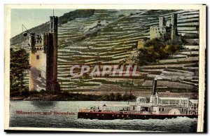 Postcard Old Mäuseturm Und Ehrenfels Boat