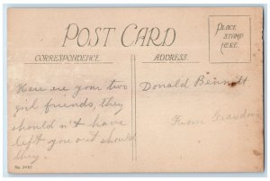 c1910's Christmas Message Children Playing Holly Berries Posted Antique Postcard