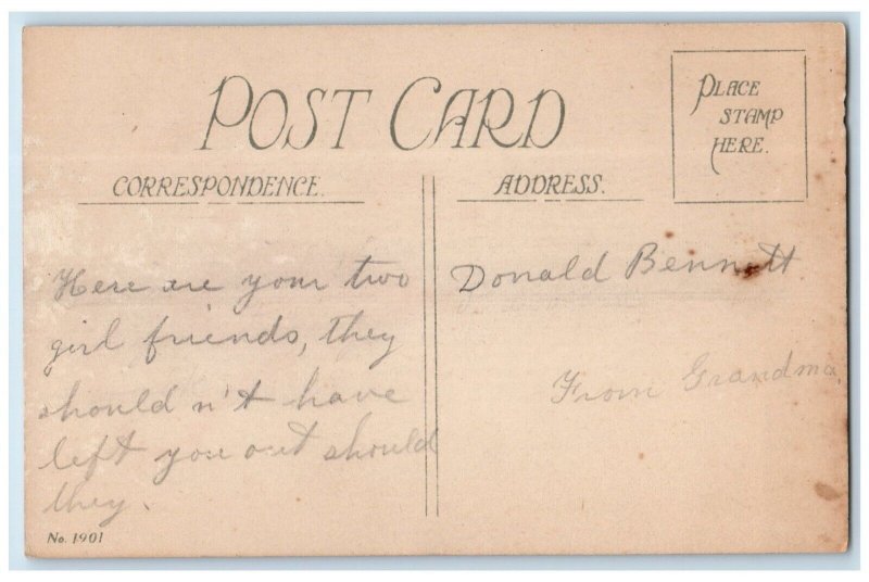 c1910's Christmas Message Children Playing Holly Berries Posted Antique Postcard