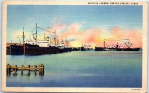 Postcard - Ships In Harbor - Corpus Christi, Texas