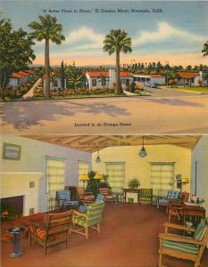 Fold Out Linen Roadside Postcard El Camino Motel Riverside CA unposted