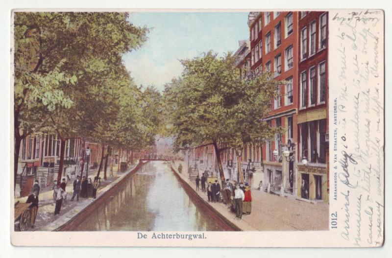 P1178 old used postcard de achterburgwal people canal netherlands