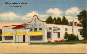 Linen Postcard Blue Heron Grill Restaurant in St. Augustine, Florida