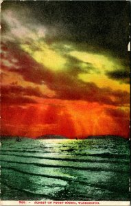 Sunset on Puget Sound Washington WA 1910s Vintage Postcard Ed Mitchell Pub 