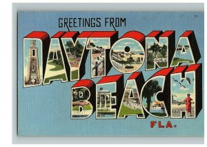 Greetings Daytona Beach Linen Postcard Large Letter Fl Florida Vtg Tichnor Bros