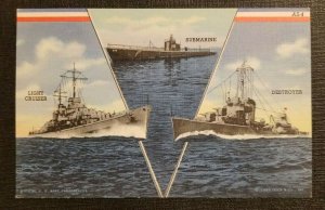 Mint Vintage Postcard US Navy Submarine Light Cruiser Destroyer