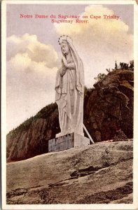 Vtg Notre Dame du Saguenay Statue on Cape Trinity Quebec Canada Postcard