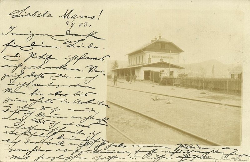 belarus russia, MIKULICZY, Railway Station (1903) RPPC Postcard