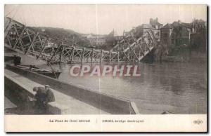 Old Postcard The Pont de Creil Creil destroyed bridge destroyed Militaria