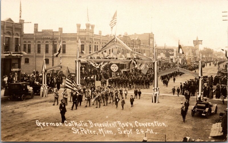 RPPC German Catholic Benevolent Convention Parade St. Peter Minnesota~138867