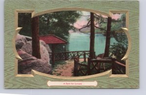 Cabin By The Lake, A Spot For Lovers, Antique 1911 Embossed Postcard