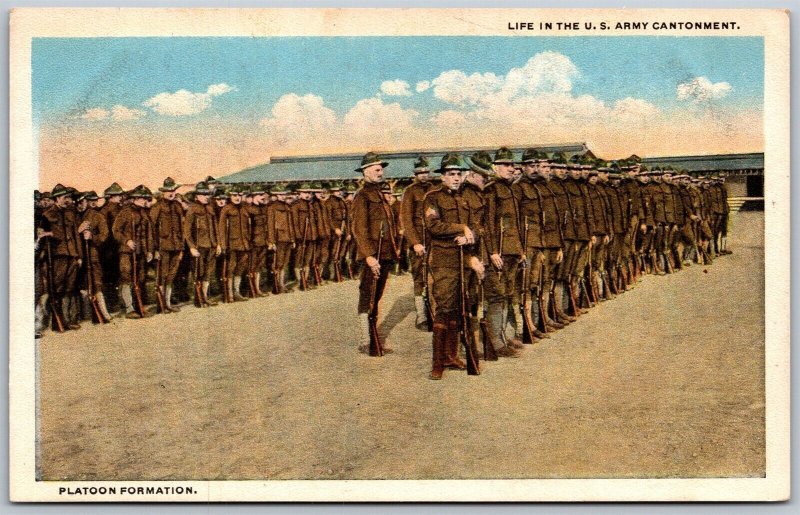 Vtg Military Life In US Army Cantonment Platoon Formation 1910s Postcard