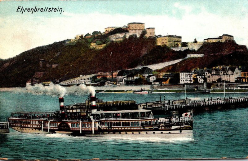 Germany Ehrenbreitstein River View With Steamers