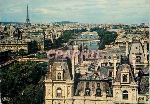 Modern Postcard Paris Panorama on the Seven Bridges Eiffel Tower